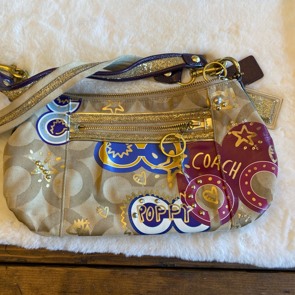 Coach Gold and Purple Crossbody Bag with Artistic Flair